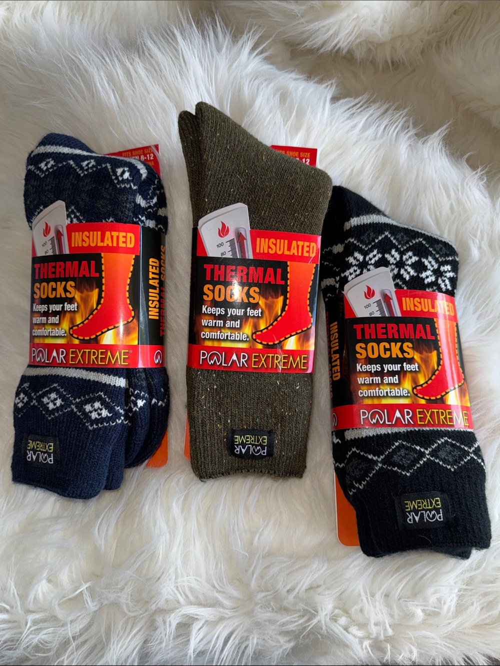 Polar Extreme Insulated Thermal Socks - Navy, Olive, Black (3-Pack)